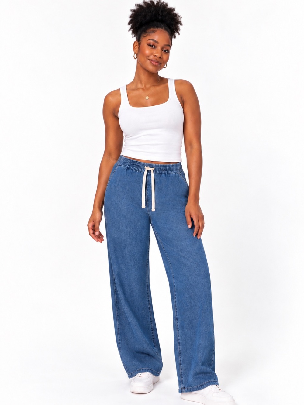 CALVIN KLEIN Denim Pull-On Wide Leg Pants Women’s Size Large